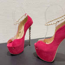Load image into Gallery viewer, Side view pink platform heels