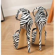 Load image into Gallery viewer, Rear view sexy zebra stripe high heel sandals for sale
