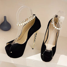 Load image into Gallery viewer, Front view black platform heels for sale