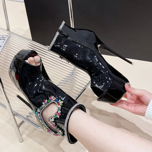 Crystal Decor Ankle High Heel Boots for sale