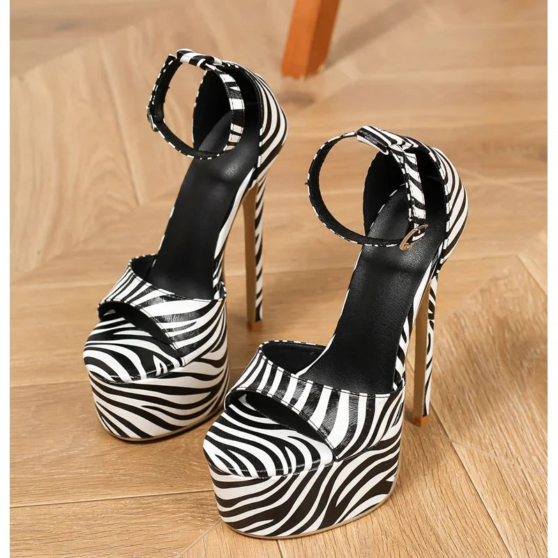 Front view sexy zebra stripe sandals for sale