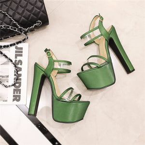 Green Gucci Style High Heel Sandals 