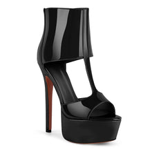 Load image into Gallery viewer, Black high-heeled platform shoe on a white background