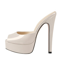 Load image into Gallery viewer, Side view white high heel mules