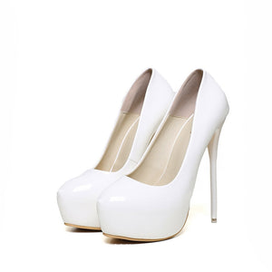 Side view white big size 13 high heels