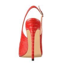 Load image into Gallery viewer, Red high-heeled shoe with beige sole on a white background