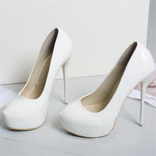Load image into Gallery viewer, Side view white big size 13 high heels for sale