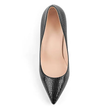 Load image into Gallery viewer, Black crocodile-patterned high heel shoe on a white background