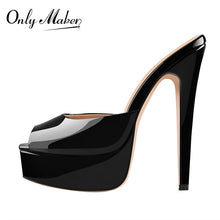 Load image into Gallery viewer, Side view black high heel mules