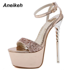 Isometric view gold high heel sandals