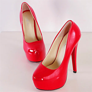 Front view red high heel pumps for sale