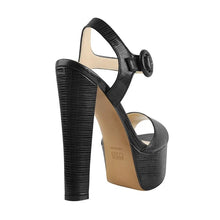 Load image into Gallery viewer, Rear view black high heel sandals for women