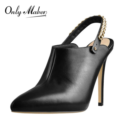 Pointed Toe Black Matte Slingback Heels