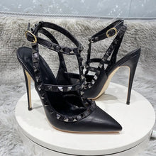 Load image into Gallery viewer, Side view black slingback high heels foor sale