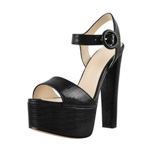 Load image into Gallery viewer, Side view black high heel sandals for women