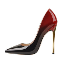 Load image into Gallery viewer, Red and black high-heeled shoe on a white background