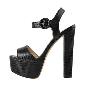 Side view black high heel sandals for women