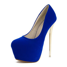Load image into Gallery viewer, Side view Blue Flock High Heels