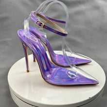 Load image into Gallery viewer, Side view purple high heels for girls