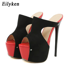 Load image into Gallery viewer, Red and Black Mule Heels