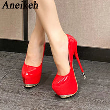 Load image into Gallery viewer, Front view red platform high heels