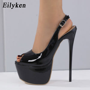 Side view black sling back high heels