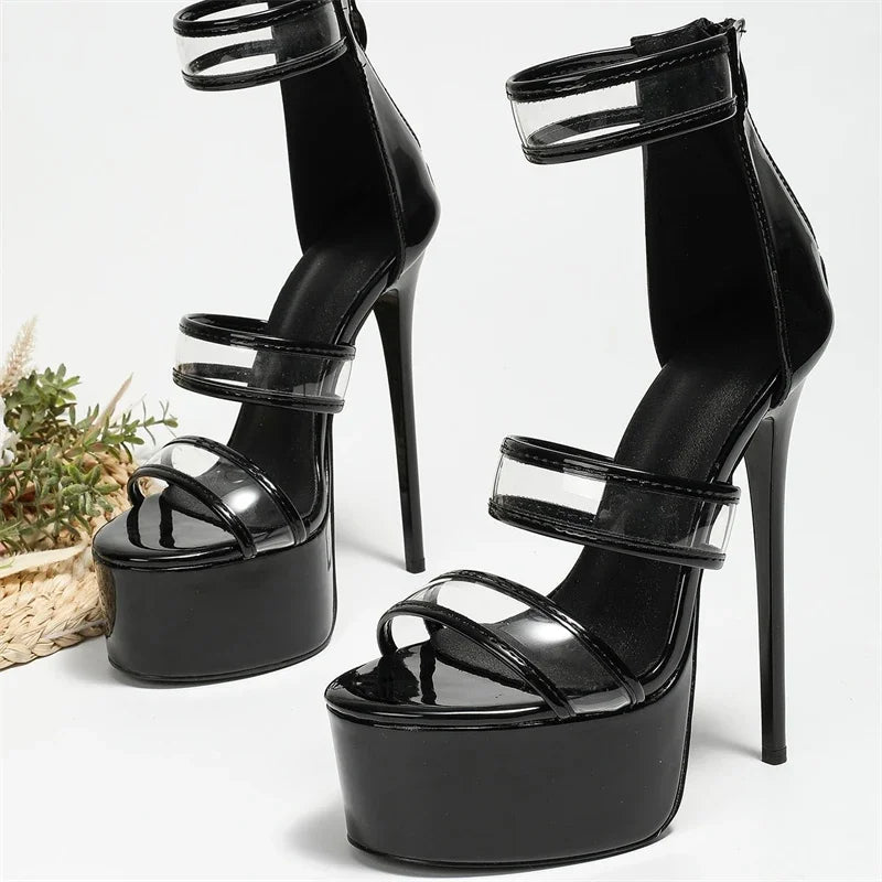 Aneikeh Open Toe Glass Strap Heels – OneStepForth