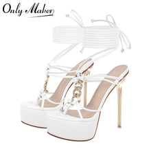 Load image into Gallery viewer, Side view white high heel sandals