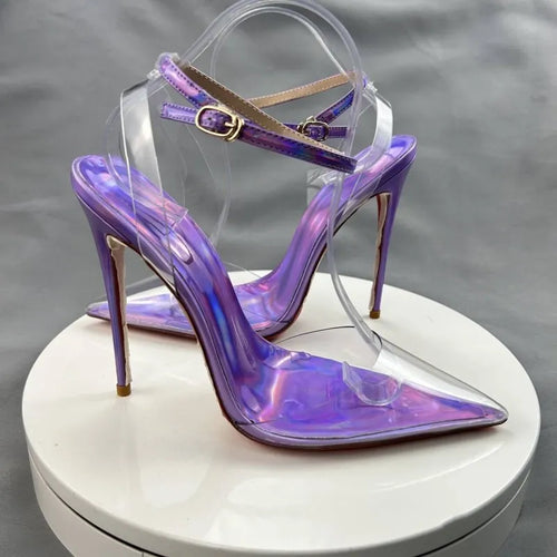 Side view purple high heels