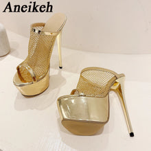 Load image into Gallery viewer, Gold Mesh high heels for sale