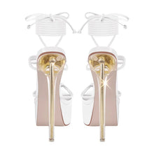 Load image into Gallery viewer, Rear view white high heel sandals