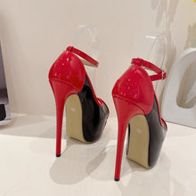 Load image into Gallery viewer, Rear view black and red platform high heels