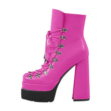 Load image into Gallery viewer, Pink platform boot with black sole on a white background