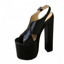 Load image into Gallery viewer, Black platform sandal on a white background
