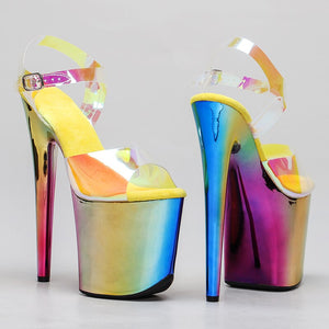 Side view iridescent platform stripper heels