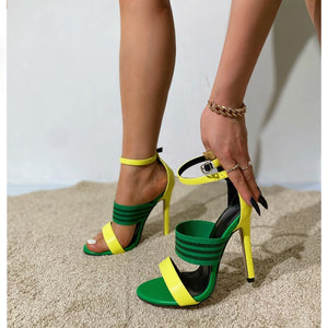 Side view high heel sandals with ankle strap