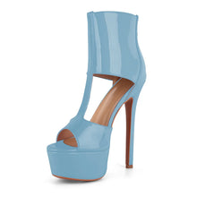 Load image into Gallery viewer, Blue high-heeled shoe on a white background
