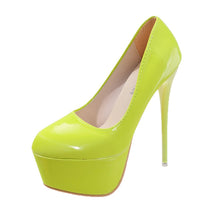 Load image into Gallery viewer, Side view yellow high heel pumps