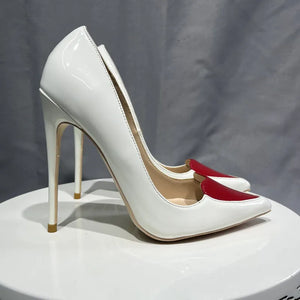 Side view red heart stiletto high heels