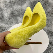 Load image into Gallery viewer, Yellow plush stiletto high heels for sale