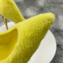 Load image into Gallery viewer, Yellow plush stiletto high heels for sale