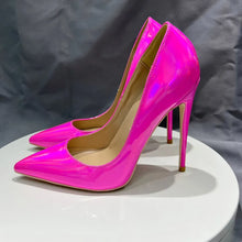 Load image into Gallery viewer, Side view of lazer pink high heels for sale