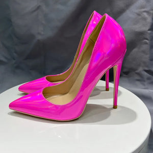 Side view of lazer pink high heels for sale