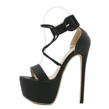 Load image into Gallery viewer, Side view black high heel sandals