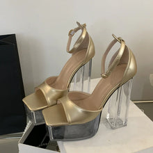 Load image into Gallery viewer, Gold Square Toe Heels for sale