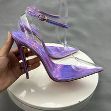 Load image into Gallery viewer, Side view purple high heels for women
