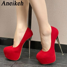 Load image into Gallery viewer, Side view Red Flock High Heels