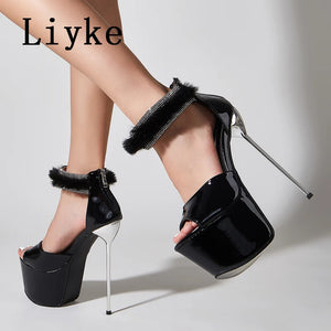 Side view black high heel sandals for sale
