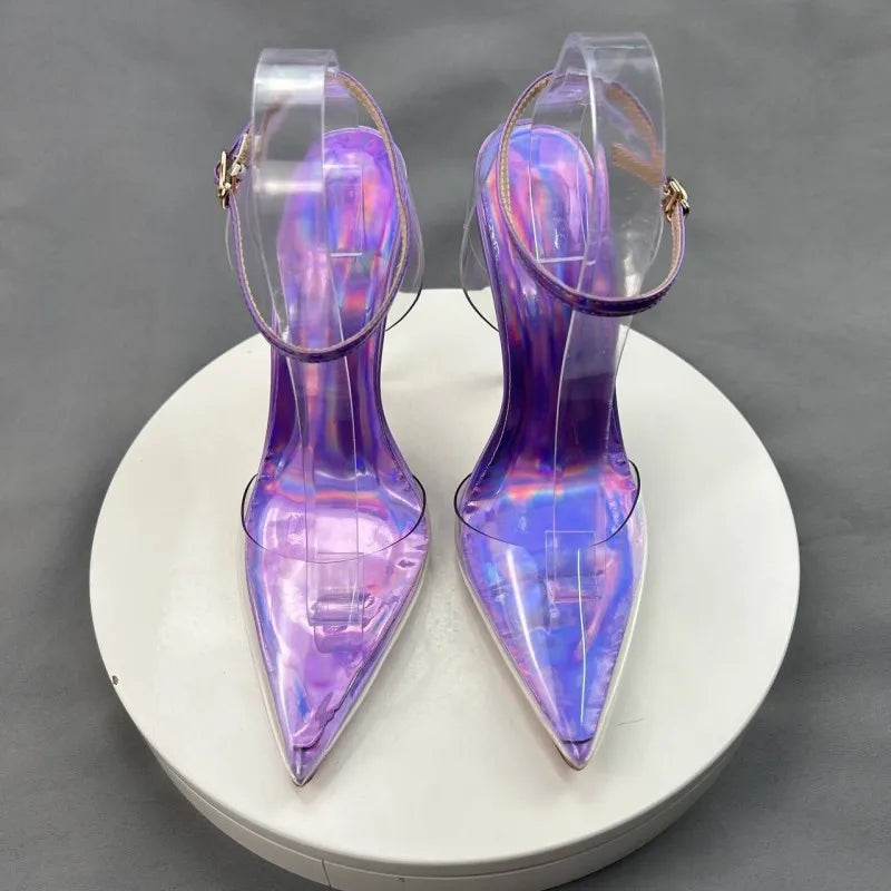 Front view purple high heels for girls