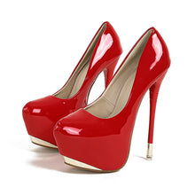 Load image into Gallery viewer, Side view red platform high heels
